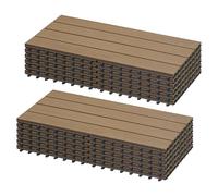 Laneetal Dalle de Terrasse WPC Emboîtable, Lot de 12 Carreaux de Sol Extérieur à Clipser pour Patio, Terrasse, Balcon, Piscine, 30x60 cm, Brun Clair