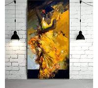 LangGe Art mural en toile 70x140cm portrait abstrait sans cadre sexy danseuse de flamenco espagnole robe jaune peinture à l'huile toile art mural Noël