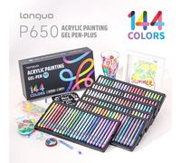 LANGUO - ensemble de stylos gel pour peinture acrylique, 144/36 couleurs, 1.0mm, multicolores, pour étudiants, écriture, dessin, marqueurs, papeterie scolaire, P650 144 Colors Box Set