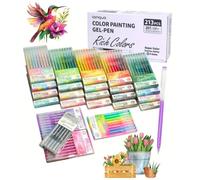 languo Lot de 213 Stylos Gel, 207 Couleurs, 24 boites individuelles. -Stylo Gel Adulte pour Dessin, Coloriage mystere, Griffonnage Artisanat Scrapbooking(0.6MM)