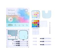 languo Mini Kit Aquarelle 16 Couleurs Macaron Portable avec Palette | Carnet de croquis, pinceaux fins, accessoires complets, format créatif pratique pour peinture, dessin et loisirs créatifs