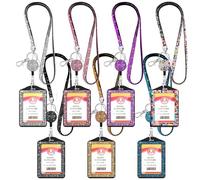 Lanière à strass avec porte-badge d’identification, cordon de cou avec accent cristal, porte-carte rétractable, porte-clés de bureau, 7 couleurs décoratives pour badge