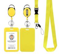 Lanière jaune avec porte-carte d'identité vertical, clip à mousqueton ovale rétractable et robuste, porte-badge avec boîtier en ABS, pour enseignants, étudiants, infirmières, bureau