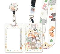 Lanière rétractable avec porte-carte - Porte-badge imperméable et transparent - Sangle tour de cou pour fournitures de bureau, soutien autistique pour enfants, adolescents et adultes (animaux de