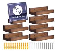 Lanmijia Lot De 6 Étagères Murales en Bois pour Disques Vinyles, ÉTagèRes à Rebord pour Photos, Support Mural pour Album, Présentoir pour Dossiers, Livres, Porte-journaux en Bois Rustique