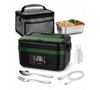 LANMOU Gamelle Chauffante Batterie Sans Fil, 1000ml Lunch Box Chauffante Rechargeable USB-C 16000mAh, Boîte Repas Inox 304 avec Minuterie 240min, 6 Temps, Maintien Chaud, Pour Bureau Chantier Voiture