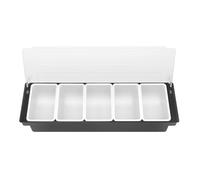 LANNADD Récipient À Ingrédients, 5 Compartiments | 50×15×10cm Station De Garnitures avec Couvercle, Détachable Boîte D'assaisonnement pour Pizza Ingrédients Fruits, Noir Blanc