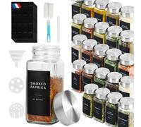 Lannvan Pot à Épices en Verre - 24 Pièces Bocaux à Épices Françaises - 120ml Boite a Epices Cuisine Rangement avec Tamis, 246 Étiquettes, Brosser, Entonnoir