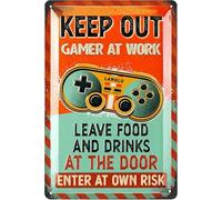 LANOLU Plaque vintage en métal avec inscription « Keep Out Gamer at Play », « Do Not Disturb I'm Gaming », décoration murale rétro pour homme, 30,5 x 20,3 cm