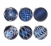 Lanpn 6 Pcs 15cm Grosse Boule de Noel Exterieur, Geante Boules Sapin Noël Plastique Incassables, Grande Boule Arbre en Motifs Relief Fil Suspension, Décoration Jardin Fêtes Patio, Bleu & Blanc