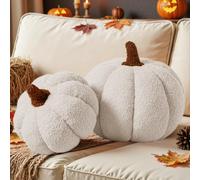 Lanpn Lot de 2 Automne Coussin Citrouille, Halloween Décoration de Citrouille Coussins Polaire Sherpa Douce 3D pour Sofa Canapé Lit Décoration d'automne Thanksgiving (Blanc, 32x22 cm & 23x18 cm)
