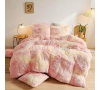 Lanqinglv Peluche Housse de Couette 140x200cm Rose Jaune Coloré Flanelle Hiver Chaude Duveteuse Parure de lit 1 Personne Pelucheux avec Fermeture + 1 Taie d'oreiller 65x65cm
