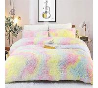 Lanqinglv Peluche Housse de Couette 200x200cm Rose Jaune Coloré Flanelle Hiver Chaude Duveteuse Parure de lit 2 Personnes Pelucheux avec Fermeture + 2 Taies d'oreiller 65x65cm