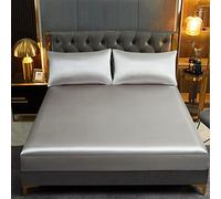Lanqinglv Satin Drap Housse 140x200 cm Bonnet 30 cm Gris argenté - élastique Drap Housse 2 Personnes Soyeux Soie Brillant Housse de Matelas l'été Doux Protège Matelas