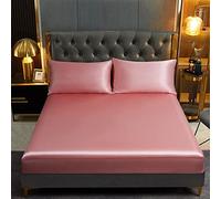 Lanqinglv Satin Drap Housse 140x200 cm Bonnet 30 cm Rose - élastique Drap Housse 2 Personnes Soyeux Soie Brillant Housse de Matelas l'été Doux Protège Matelas