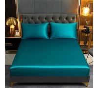 Lanqinglv Satin Drap Housse 140x200 cm Bonnet 30 cm Turquoise - élastique Drap Housse 2 Personnes Soyeux Soie Brillant Housse de Matelas l'été Doux Protège Matelas