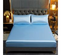 Lanqinglv Satin Drap Housse 90x200 cm Bonnet 30 cm Bleu - élastique Drap Housse 1 Personne Soyeux Soie Brillant Housse de Matelas l'été Doux Protège Matelas