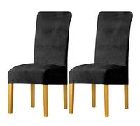 LANSHENG Housse de Chaise en Velours,Spandex de Bout Droit avec la Bande élastique, la Grande Dame de Velours dinant la Chaise pour Le Banquet de fête d'hôtel de Restaurant (Gris foncé,2 Pack(M))