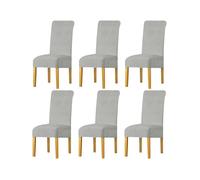 LANSHENG Lot de 6 housses de chaise de salle à manger - taille M - extensibles en élasthanne avec bande élastique - effet velours - Pour restaurant, hôtel, fête, banquet - Gris clair