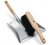 Lantelme 7705 Pelle en Acier Galvanisé Robuste avec Balayette à Poils Noirs en Plastique, Manche en Bois, Kit de Balayage et Nettoyage