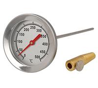 Lantelme Thermomètre de barbecue 500 °C Sonde à clip En acier inoxydable Pour four, four à pizza, four à bois Affichage analogique Thermomètre bimétallique (30cm)