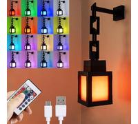 Lanterne 3D Pixelisée Veilleuse - Lampe de Nuit Rechargeable USB - 16 Couleurs LED avec Commutateur d'ambiance et Télécommande - Lumière de Montage au Mur ou sur Table, Idéale pour la Chambre, la