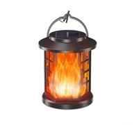 Lanterne à flamme solaire avec 28 lumières LED vacillantes - Étanche - Décoration de jardin - Pour terrasse, cour, allée - Finition noire - Montage mural ou piquet - Design économie d'énergie