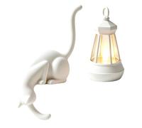 Lanterne Bibliothèque Lampe Chat LED, Lampe De Nuit Vintage Impression 3D | Lot De 2 Lumière Chaude Douce, Design Chat Suspendu, Pour Étagère, Chambre, Bureau, Classe 8,2×3×16,5 Cm (Noir, Blanc)