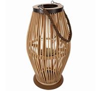 Lanterne bohème en bambou et rotin avec cylindre en verre (40 cm) - Protection contre le vent pour bougies, fond résistant aux rayures, poignée de transport - Intérieur et extérieur - Lampe décorative