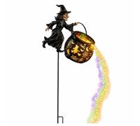 Lanterne Chaudron Extérieur Lampe Décorative Piquet Sorcière Ornement Halloween Métal Rayonnement Multicolore Descendant Découpes Fines Chauves-Souris