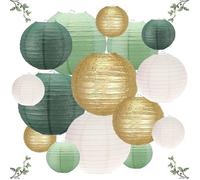 Lanterne Chinoise Boule Papier Decoration Lampe 15 Pièces Papier Lampion Suspension Lanternes Rondes a Suspendre Vert PHOTOPHORE