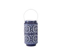 Lanterne Cylindrique Ajourée en Métal avec Anse 33cm Bleu