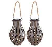 Lanterne de décoration de jardin lanterne solaire avec maille de bambou à suspendre ou à poser, LED blanc chaud, DxH 27x17,5 cm, terrasse de jardin, lot de 2