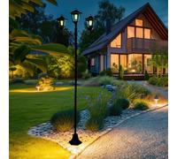 Lanterne de jardin grande pour candélabre extérieur 3 flammes lanterne extérieure solaire sur pied extérieur, aluminium fer noir, LED blanc chaud, H 194 cm