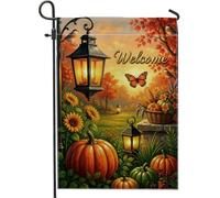 Lanterne de jardin, tournesol rustique, citrouilles d'automne en toile de jute orange double face pour extérieur, terrasse, pelouse, porche, balcon 30,5 x 45,7 cm