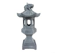 Lanterne de jardin zen - Lampe solaire - Décoration asiatique - En résine - Décoration japonaise - Statue solaire résistante aux intempéries - Paysage de Bouddha gris (lumières mascotte)