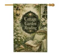 Lanterne de maison, chalet vintage, marguerites, lys vert printemps, toile de jute double face, grand drapeau de jardin pour extérieur, terrasse, pelouse, entrée, camping, 71 x 101,6 cm