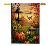 Lanterne de maison, tournesol rustique, citrouilles d'automne orange double face en toile de jute pour extérieur, cour, pelouse, terrasse, porte, entrée, 71,1 x 101,6 cm