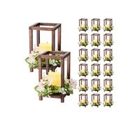 VEVOR Lanterne de Mariage en Bois, Lot de 20, Lanterne Décorative avec Bougies LED sans Flamme, Couronnes de Fleurs Artificielles, pour Centre de Table de Mariage, Fête, Décoration Intérieur, Marron