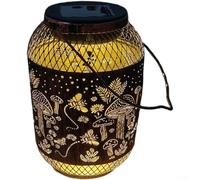 Lanterne d'extérieur à énergie solaire, étanche IP65, lumière vintage en métal avec lueur chaude pour jardin, pelouse, terrasse et allée, marron (champignon de style E)