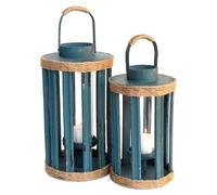 Lanterne en bois bleu Petite , H 37 cm.