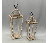 Lanterne en bois Lokke LOKKE XL/L 29,5 x 29,5 x 76,5 cm + 22 x 22 x 59,5 cm, couleur naturelle, lot de 2 pièces