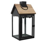 Lanterne en forme de maisonnette, en bois et métal, dimensions 14x14x32 cm (lot de 3)