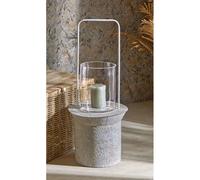 Lanterne en métal avec poignée, blanc moucheté doré, 83 cm. 36 cm de diamètre x 83 cm de hauteur