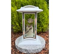 Lanterne funéraire avec motif roses - 27 cm de hauteur - Couleur or - Bougie funéraire - Lanterne de jardin avec bougie