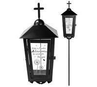 Lanterne Funéraire avec Piquet,Lampe de cimetière résistante aux intempérie | Lanterne d'extérieur en métal noir pour décoration de tombe, 59 cm Noir - Avec 1 autocollants