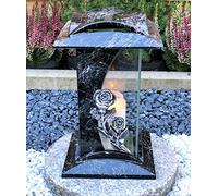 Lanterne funéraire - Bougie funéraire - Décoration funéraire - Lampe de jardin avec bougie funéraire - En plastique dur / verre - Blanc - Noir