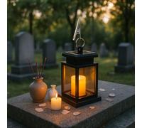Lanterne funéraire cimetière résistante aux intempéries - Lanterne solaire pour l'extérieur - Lampe funéraire pour tombe - Noire - Avec bougies LED - Petite lanterne à bougie - Cadeau pour deuil (B)