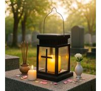 Lanterne funéraire cimetière résistante aux intempéries - Lanterne solaire pour l'extérieur - Lampe funéraire pour tombe - Noire - Avec bougies LED - Petite lanterne à bougie - Cadeau pour deuil