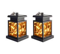 Lanterne funéraire cimetière résistante aux intempéries - Lanterne solaire pour l'extérieur - Lampe funéraire pour tombe - Noire - Avec bougies LED - Petite lanterne à bougie - Cadeau pour deuil (A*2)